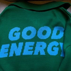 Topshop Good Energy green with blue detail zip up sweater